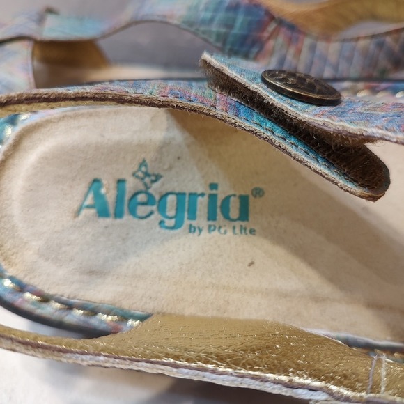 Alegria‎ Kerri Wedge Sandals Womens 38 US 7.5 8 Multicolor Chevron Comfort Blues - Picture 12 of 12